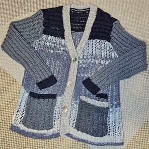 Vintage Multi-Blue Open-Knit Cardigan